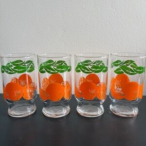 MCM Botanical Orange Juice Glasses with Leaves Vintage Home Decor